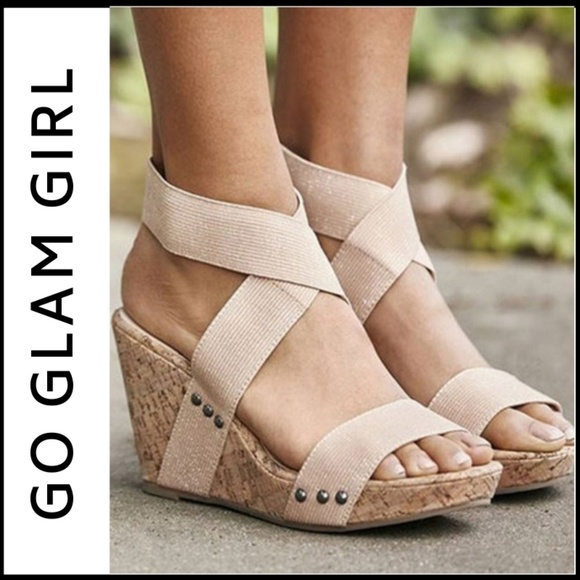 Glam Girl Fashion Shoes - NWT Stretchy Crossover Wedge Sandals